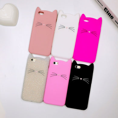 Crazy Cow 3D Fashion Cute Cartoon Animal Beard Cat Ears Cases For iPhone 5 5s Se 6 6s 6 Plus 7 7Plus