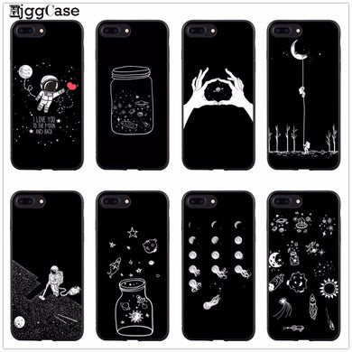 black with white moon stars Phone Cover Case For iPhone 5 5S SE 6 6S Plus 7 7Plus 8 8Plus X 10