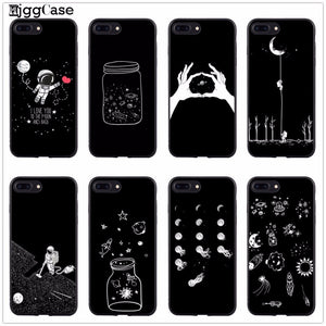 black with white moon stars Phone Cover Case For iPhone 5 5S SE 6 6S Plus 7 7Plus 8 8Plus X 10