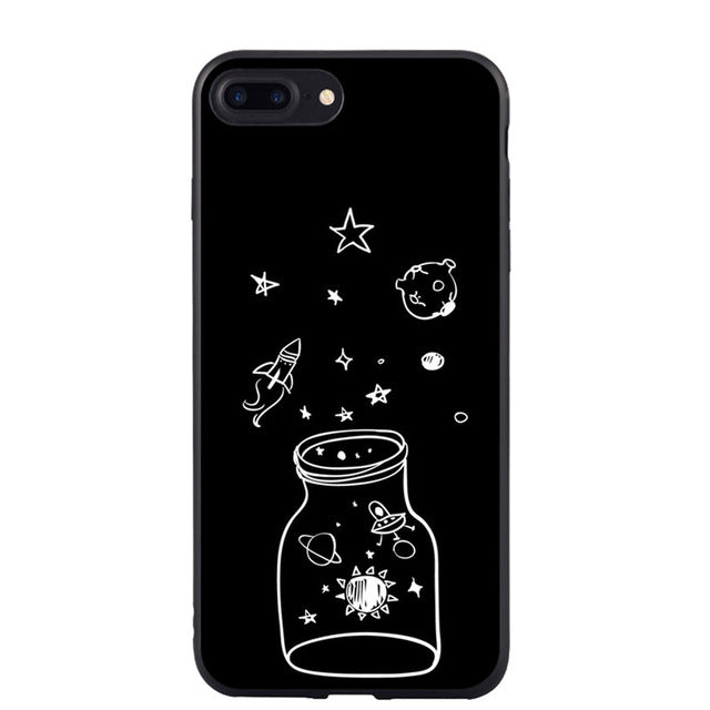 black with white moon stars Phone Cover Case For iPhone 5 5S SE 6 6S Plus 7 7Plus 8 8Plus X 10