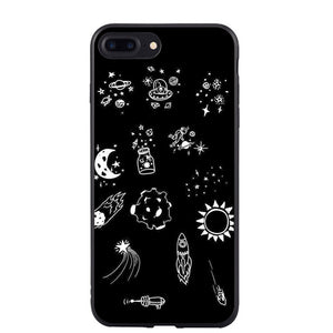 black with white moon stars Phone Cover Case For iPhone 5 5S SE 6 6S Plus 7 7Plus 8 8Plus X 10